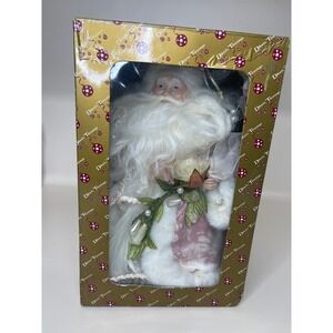 Vintage Dillard's Trimmings‎ Pink Santa Figurine w/ Box Shabby Chic Toile